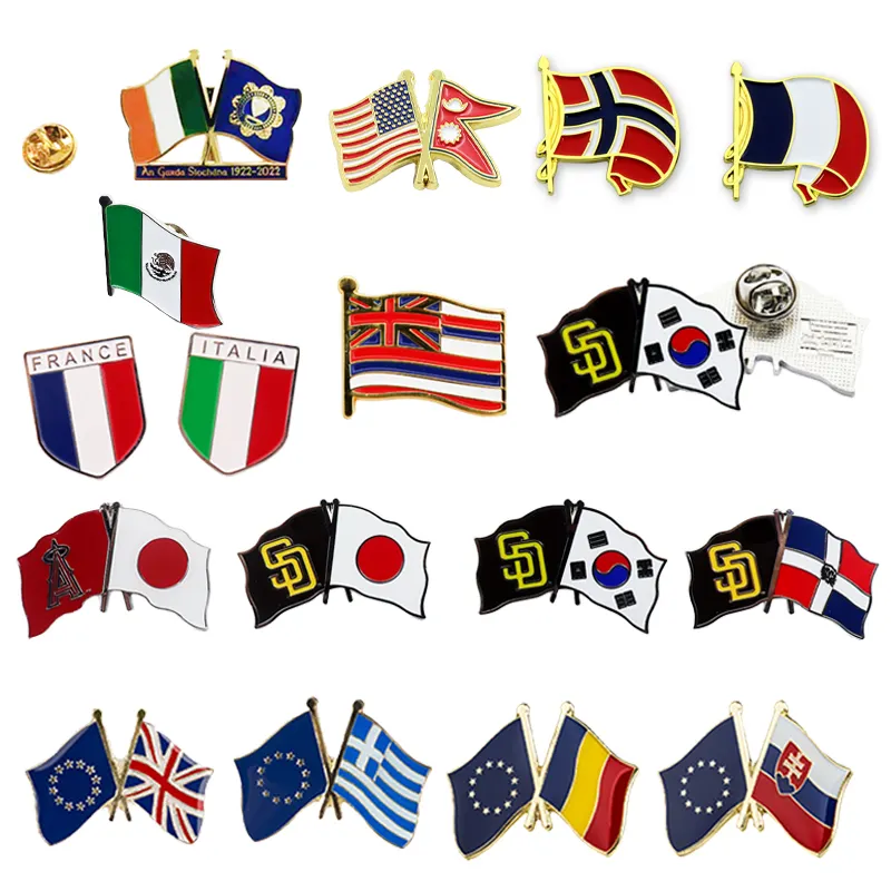 No Minimum Custom Metal Enamel Pin Custom Epoxy National Flag Lapel Pin Badges Enamel Country Flag Pin