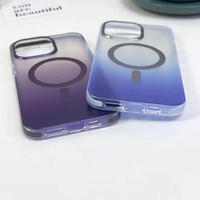Coque de téléphone magnétique IMD dégradée bleue en gros, coque de téléphone mobile translucide givrée avec recharge sans fil pour iPhone 13 14 15 Max