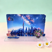 Standee acrylique personnalisé multi-éléments avec silhouette urbaine, texte de ville personnalisé, impression UV, ornement de bureau sur le thème urbain, cadeau en gros