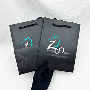 Tái Chế Tùy Chỉnh Khuyến Mại Quà Tặng Quần Áo Bao Bì Giấy Màu Đen Mua Sắm Túi Với Logo Của Riêng Bạn Xử Lý Bán Buôn In Ấn Logo - Product Image 2