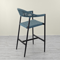 Tabouret de bar moderne en aluminium avec dossier incurvé, tressé en corde d'oléfine, résistant à l'eau, pour l'extérieur et la maison