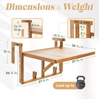 Table suspendue murale réglable Combohome en bois pour balcon, table pliante pour balustrade de balcon