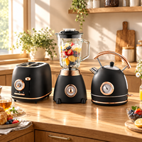 Set Pembuat Sarapan Elektrik 3 in 1 dengan Ketel & Pemanggang Roti, Pembuat Smoothie, Blender dengan Wadah Kaca 1.5L - Hitam