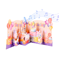 Carte d'anniversaire musicale 3D Winpsheng avec chats, chiens, ballons, neige, papier découpé au laser, vernis mat, surprise créative