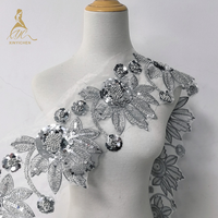 Noir argent paillettes perles broderie dentelle coupe 3D fleur bricolage accessoires pour vêtements garniture