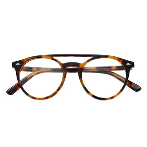 Wholesale Double Bridge Acetate Round Eyeglass Frame Optical Prescription Glasses For Men Women
