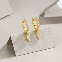Boucles d'oreilles pendantes en argent sterling 925 avec moissanite taille ronde pour femme, plaquées or 18 carats, boucles d'oreilles en moissanite et diamant