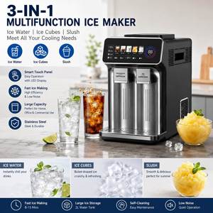 Machine à glaçons multifonction 3 en 1, machine à glace pilée et à eau glacée avec écran tactile pour usage domestique et commercial - Product Image 1