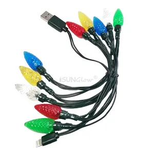 Lampu LED Festival liburan warna-warni, 10-LED dekorasi liburan RGB warna-warni tali lampu pengisi daya telepon kabel pengisian daya USB
