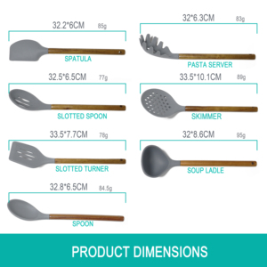 7 Piece Kitchen <b>Tools</b> Cookware Wares Accessories Acacia Wooden Bamboo <b>Silicone</b> Appliances and Cooking Utensils Set - Product Image 3