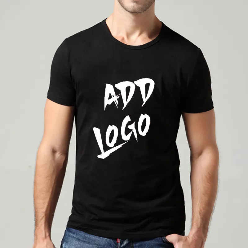 Atacado Custom 100% algodão camisa preta de T com logotipo da empresa Impresso homens tshirt Simples