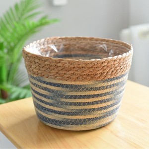 Rattan Woven Flower Pots Round Tibetan Blue Gray Handmade Storage <b>Baskets</b> For Home Decoration - Product Image 3