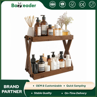 Étagère à épices multifonctionnelle en bambou carbonisé en profondeur, 2 niveaux, en forme de X, pour salle de bain, avec taille et couleur personnalisables (OEM/ODM)
