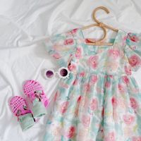 2024 nouveau design automne à la mode manches bouffantes bébé filles fleur imprimé robe de princesse