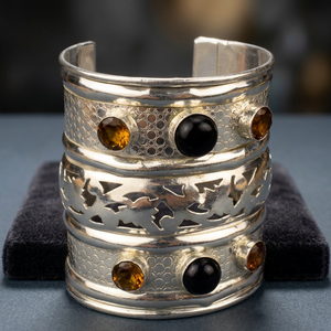 Royal Elegant Luxury Style Cute Fine <b>String</b> Jewelry 925 Sterling Silver Citrine Amethyst Cuff Bracelet Triple Gemstone Gift - Product Image 3