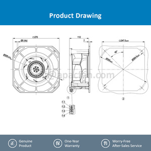 Moteur de ventilateur centrifuge de refroidissement ebmpapst K2E225-RA40-02 115V AC 50/60HZ 165W 2550RPM 225mm 1.17A Siemens Inverter OEM M2E068-DF - Product Image 4