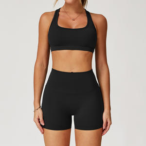 Imbottitura alla moda da donna 2 pezzi Set Fitness da palestra ad alta elasticità Fitness glutei a compressione Flare Leggings elastici sportivi femminili - Product Image 2