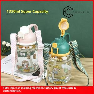 Gourde en <span class=keywords><strong>plastique</strong></span> à grande capacité avec sangle, motif dessin animé mignon, pour enfants, nouvelle collection été, avec paille, à boire directement, pour le camping - Product Image 2