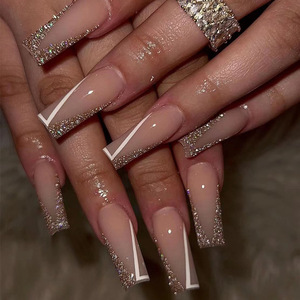 <span class=keywords><strong>Uñas</strong></span> postizas para manicura para mujeres <span class=keywords><strong>y</strong></span> niñas, manicura francesa, azul, bailarina, Diamante brillante largo, 24 Uds. - Product Image 6
