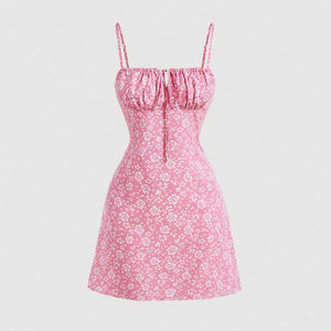 Femmes élégante <span class=keywords><strong>robe</strong></span> moulante florale pour l'été nouveau décontracté bal cerise impression ligne <span class=keywords><strong>courte</strong></span> Cami personnalisé Sexy trous marque Chic - Product Image 2