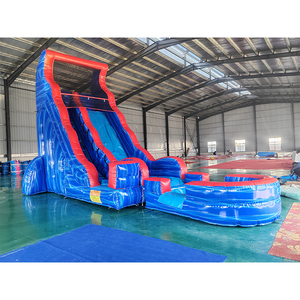 Toboggan aquatique gonflable commercial bleu marbre à double glissière, toboggan aquatique gonflable coloré avec piscine et arche - Product Image 6