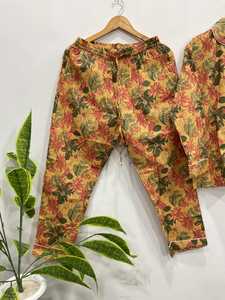 Pijamas de Algodón con Estampado Floral de 2 Piezas para Mujer, Manga Larga, Cuello Camisero, Ropa de Dormir Informal para Verano - Product Image 3