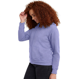 Women <b>Purple</b> Zip-Up Hoodie Full Sleeve Knitted Solid Color Autumn Wear Pocket Design Breathable Regular Fit - Product Image 1