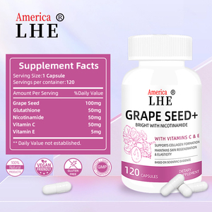 ผู้ผลิตแคปซูลเมล็ดองุ่น OEM พร้อมสารสกัดนิโคตินาไมด์ ปราศจาก GMO ปราศจากกลูเตน ช่วยให้ผิวกระจ่างใส 120 แคปซูลเมล็ดองุ่น - Product Image 5