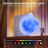 Lampe lunaire, veilleuse, réveil, lumière d'ambiance, sons de la nature, lampe de bureau, minuteur, multifonctionnelle, blanc chaud, bois, chambre à coucher