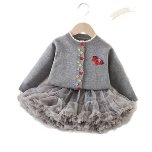 Pferde-Stickerei Farbige Knöpfe Mä<span class=keywords><strong>dchen</strong></span> Herbst Winter Zweiteiler Strickpullover Top Tüll Tutu Rock - Product Image 5