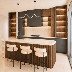 VCCUCINE Mobili da Cucina Minimalisti in Legno Impiallacciato Nero Laminato Stile Shaker con Isola Curva Scanalata Personalizzata Moderna 2 Pac - Product Image 3