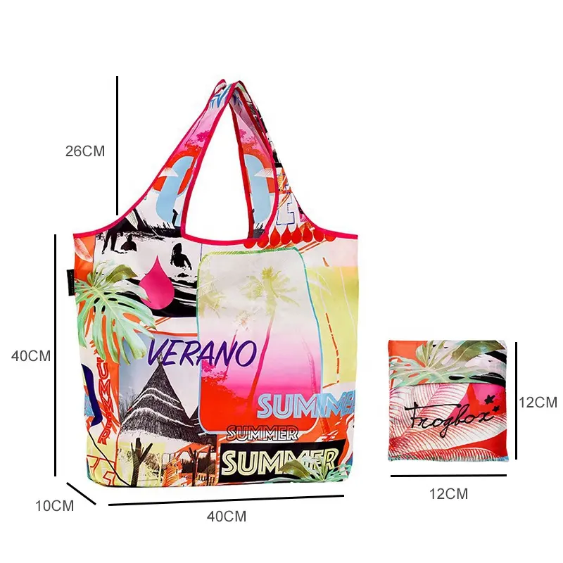 Eco riciclato logo personalizzato rpet poliestere pieghevole riutilizzabile shopping bag con marsupio