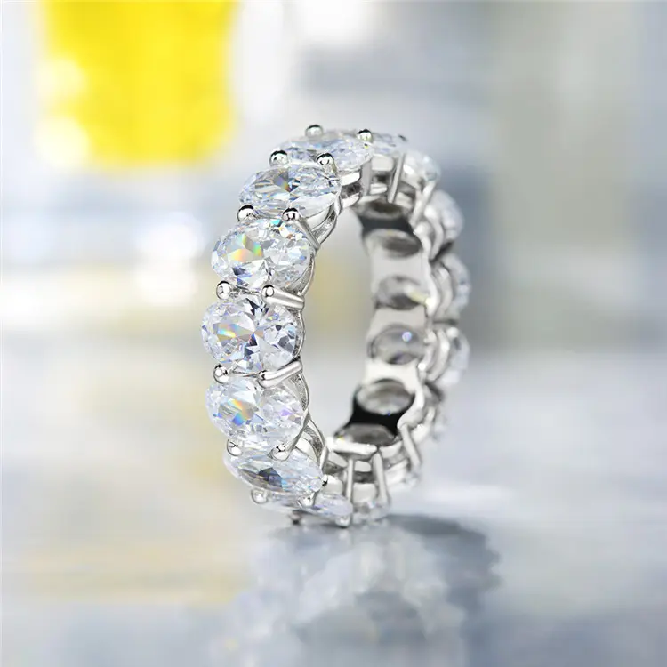 Qings Hot sale Oval Iced Out 925 sterling silver Engagement Wedding Diamond Rings for Women Men Jewelry