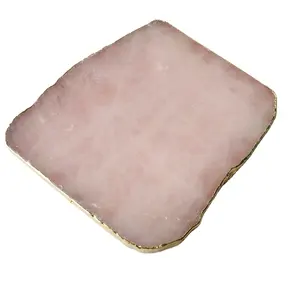 Fabrik lieferant Rosenquarz platte rosa Kristall untersetzer Scheiben Tee tasse Pad