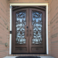 Portes en fer forgé pour entrée principale, porte d'entrée en verre, porte extérieure de sécurité de luxe sur mesure pour villa