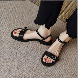 Summer New French Retro Brown Sandals for Women avec des talons bas et Rome Wear Flat Sandals - Product Image 3