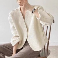 Nouvelle Collection Automne 2026 – Veste en Tweed Coréenne Minimaliste à Col en V pour Femme – Tendance, Ample, Manches Courtes ou Longues, Chic, Douce et Décontractée – Manteau Tricoté