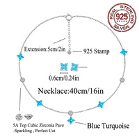 Mode simplicité 925 argent Sterling Mini fleur Turquoise bleu collier et boucles d'oreilles ensemble de bijoux pour les femmes vêtements quotidiens