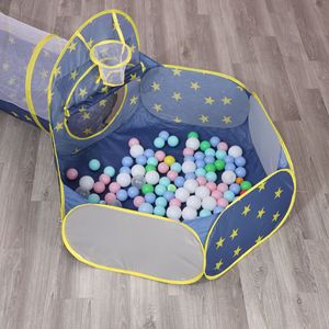 Tente pour enfants 3-en-1 : maison de jeu, tunnel rampant, piscine à balles, ensemble capsule spatiale bleue pour jeux d'intérieur - Product Image 3