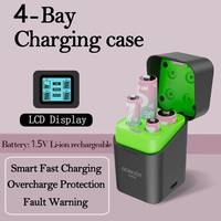 Support de charge de batteries Li-ion/NiMH 4 baies avec écran LCD, sortie intégrée de 15W, protection contre les surcharges, 1.2V 1.5V, couvercle rabattable