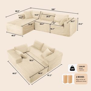 Sofa Modular Sectional dengan Dudukan Dalam yang Nyaman, Sofa L-Shape Berlapis Kain Cloud dengan Lengan Lebar, Kain Corduroy, Busa Kepadatan Tinggi, <span class=keywords><strong>Chaise</strong></span> <span class=keywords><strong>Lounge</strong></span> - Product Image 2