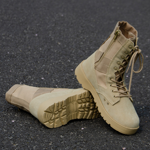 Bottes tactiques de combat en cuir de vachette imperméables et antidérapantes pour hommes, à tige haute, noires/khaki, 1,5 kg - Product Image 5