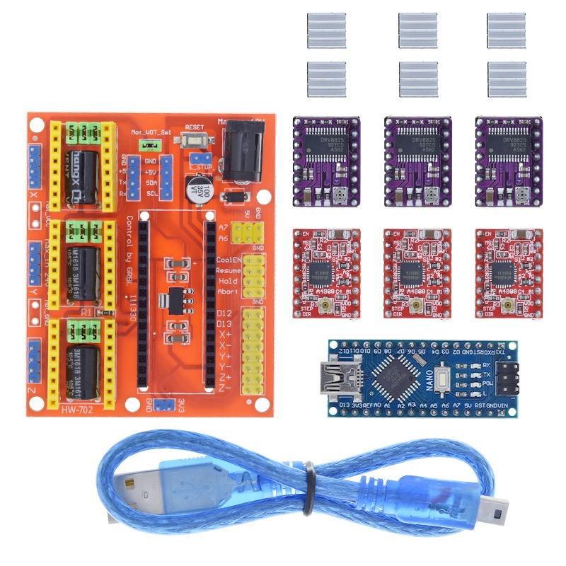 TZT 1 компл. 3DV4 ЧПУ Щит V4 + Nano 3,0 + 3 шт. DRV8825 или A4988 Reprap Шаговые драйверы Набор для Arduino