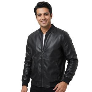 OEM ODM Service High Quality <b>Men's</b> Causal Wear <b>Leather</b> <b>Jacket</b> Customized Logo Full Sleeves Stand Collar High <b>jacket</b> for <b>men</b> - Product Image 1