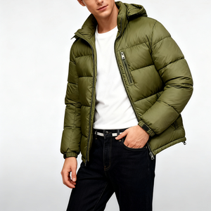 Doudoune matelassée personnalisée pour homme, avec capuche amovible, résistante à l'eau, idéale pour l'hiver et le streetwear – Modèle basique pour temps froid - Product Image 1