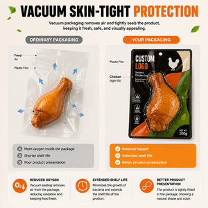 Film d'emballage sous vide thermoformé imprimé sur mesure, rouleau supérieur et inférieur pour sacs sous vide de viande, poulet, saucisses et aliments - Product Image 3
