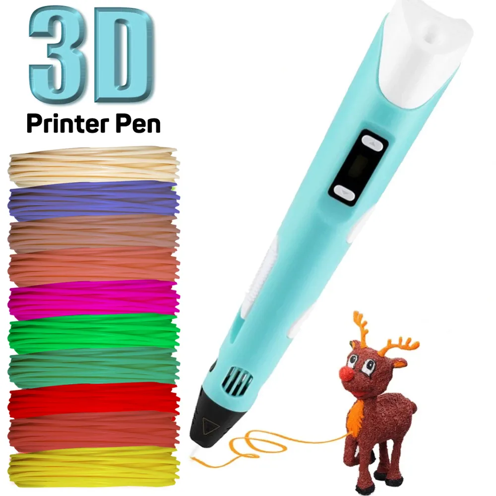 3D Printer Pen With LCD USB Compatible PLA Filament Toys Safe DIY Drawing 3D Pen for Children Kids Christmas Birthday Gift