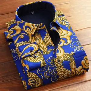 Nuova <span class=keywords><strong>camicia</strong></span> da <span class=keywords><strong>uomo</strong></span> a maniche lunghe in stile cinese con stampa drago Plus <span class=keywords><strong>velluto</strong></span> con risvolto da <span class=keywords><strong>uomo</strong></span> camicie Casual invernali calde e spesse - Product Image 2