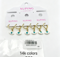 XUPING Vente en gros Boucles d'oreilles créoles cœur plaqué or 14K avec breloque émail colorée pendante pour femme Bijoux de mode