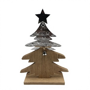 <b>Wooden</b> & Metal <b>Christmas</b> <b>Tree</b> Decor With Star Top And Bell Rustic Tabletop Home Decoration For Winter Holiday Display Gift Items - Product Image 1